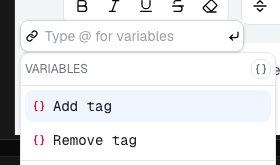 Type @tag to surface Add tag and Remove tag