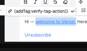 Tag action variable inserted as the link URL