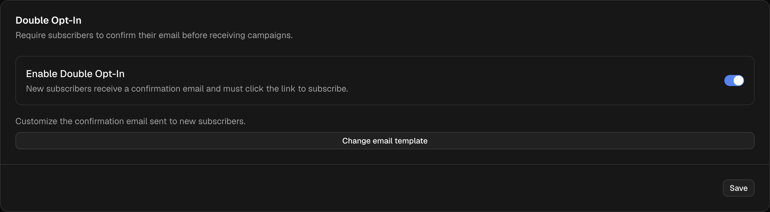 Double Opt-In card on Settings → Configuration